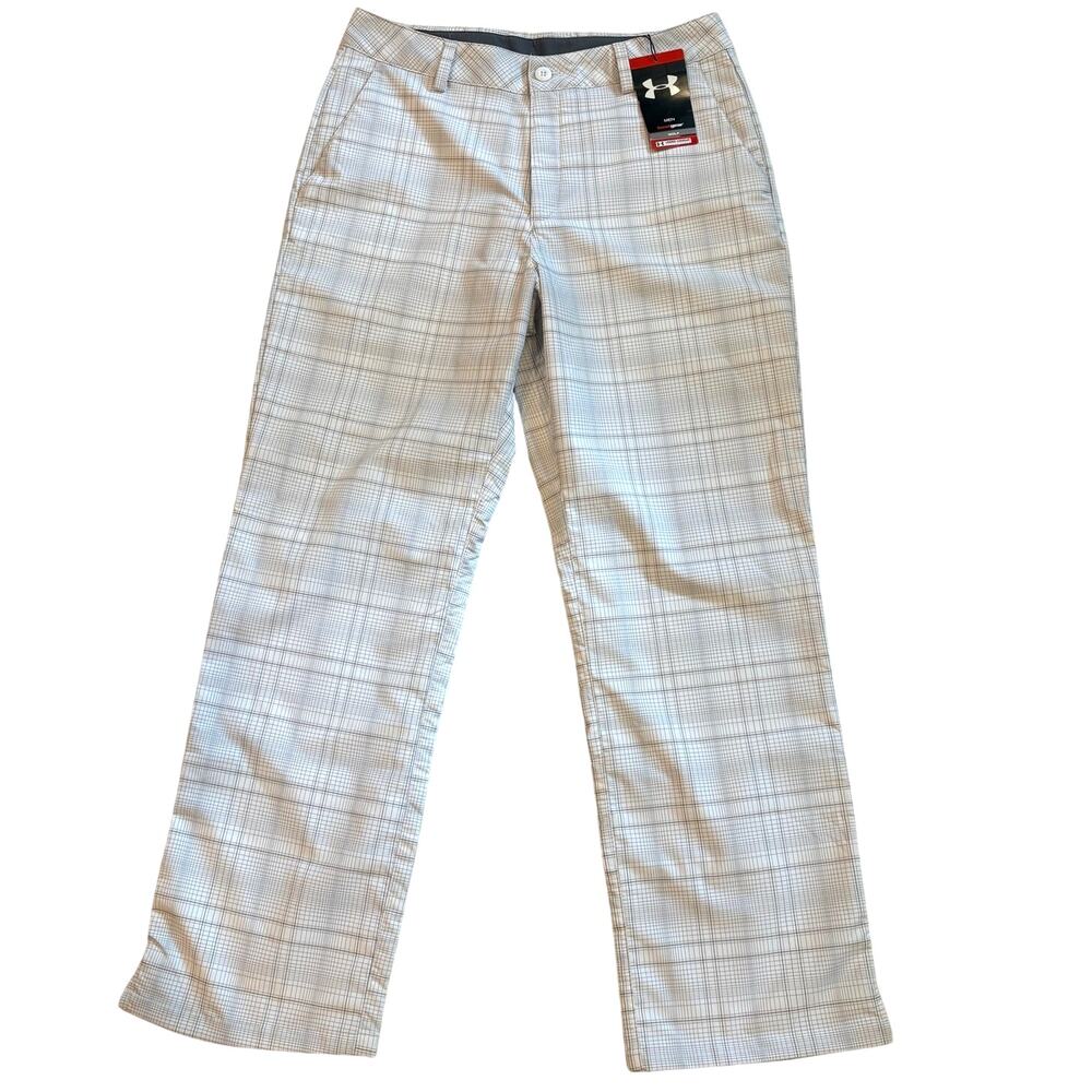 Under Armour Golf Pants Mens 32x30 White Plaid Performance Stretch Country Club